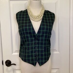 Denim & Supply Ralph Lauren Plaid Vest Navy Green Button Tailored - Medium